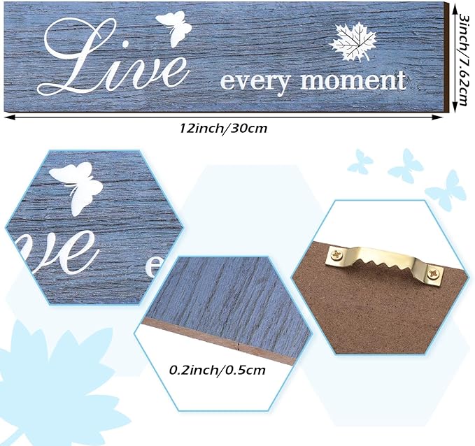 Jetec 3 Pieces Rustic Wood Sign Wall Decor Live Love Blessed Family and Love Quote Sign Farmhouse Wall Mount Decoration for Home Kitchen Living Room, 12 x 3 x 0.2 Inch(Blue Series,Classic)