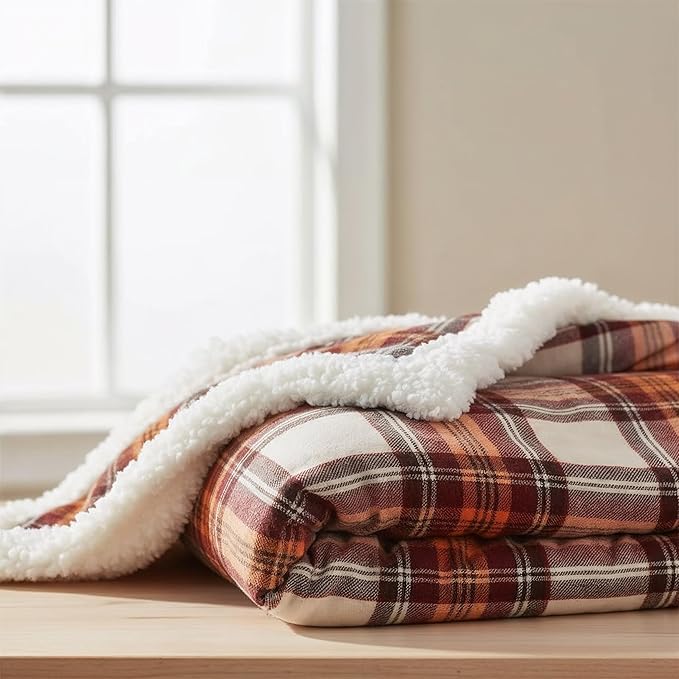 Eddie Bauer - Sherpa Throw Blanket for Couch 50x60 – Ultra Soft Reversible Fleece & Plush Sherpa Blanket, Warm Cozy Plaid Throw Blanket for Sofa, Bed, Living Room, Cabin Decor