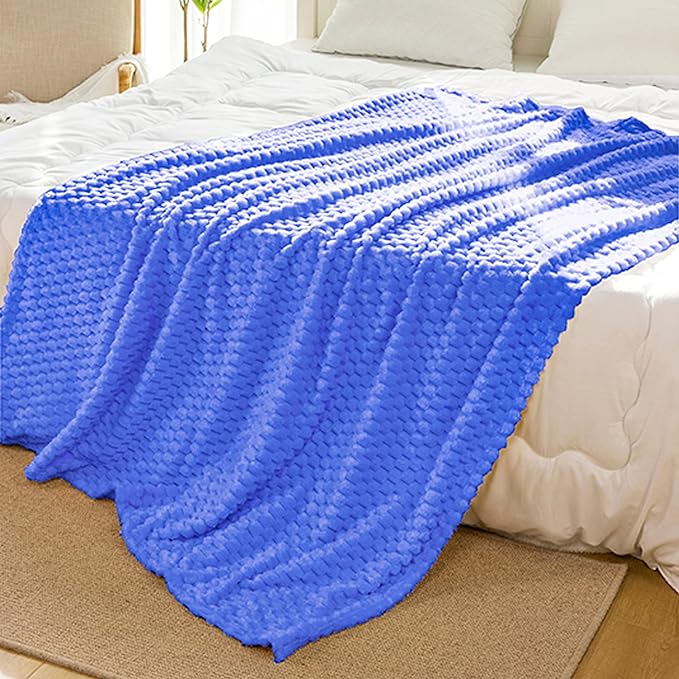 Bnuitland Soft Flannel Throw Blanket(50X70 inches), 3D Jacquard Fluffy Lightweight Fleece Blanket for Couch,Sofa,Bed, 300 GSM Super Cozy Warm for All Season Home Decor,Sky Blue