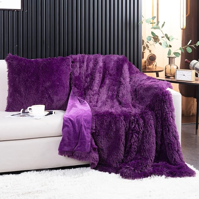 YUSOKI Long Faux Fur Twin Size Blanket,2 Layers,3.4lb for Bed Couch Home Décor Gifts Women (Purple,60" x 80")
