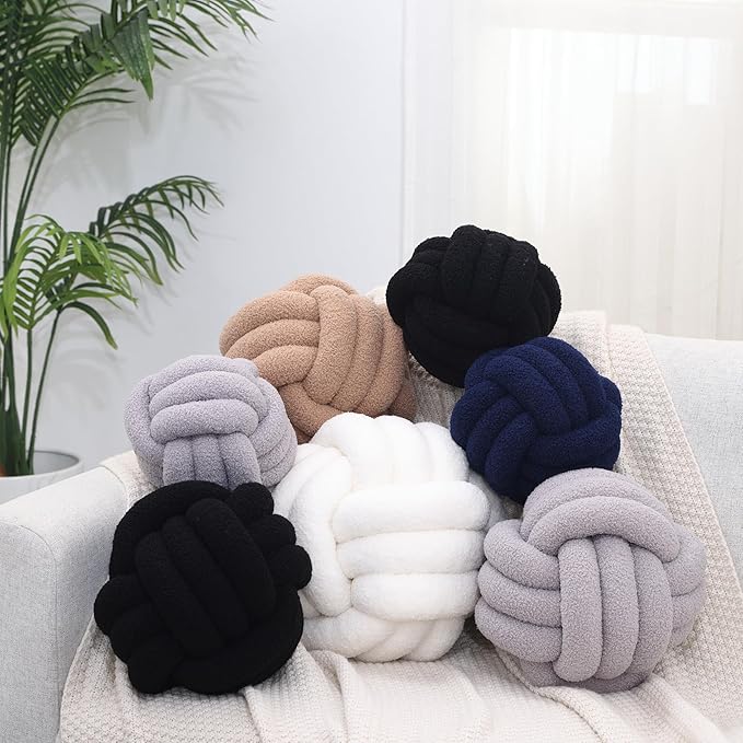 Petrella Knot Pillow Ball Round Throw Pillows Home Decor Cushion Decorative Aesthetic Throw Pillows，Lambswool Light Gray 11inch