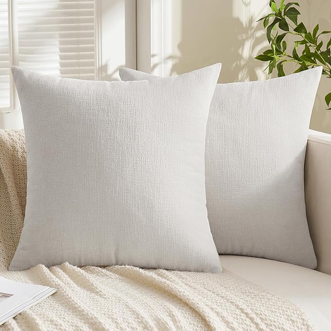 MIULEE Light Grey Couch Pillow Covers 18x18 Inch, Set of 2 Soft Chenille Decorative Square Throw Pillow Covers Farmhouse for Sofa Living Room Bed