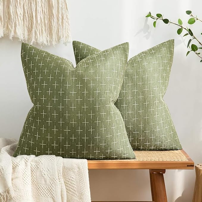 MIULEE Pack of 2 Decorative Burlap Linen Spring Throw Pillow Covers Farmhouse Pillowcases Modern Rustic Woven Textured Cushion Cover for Sofa Couch Bed 20x20 Inch Sage Green