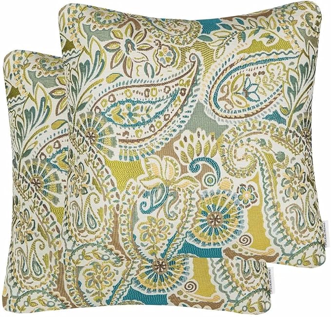 Mika Home Pack of 2 Throw Pillow Covers Decorative Pillow Shells for Sofa Couch, Paisley Pattern, 22x22 Inches,Green Brown Cream Multicolor