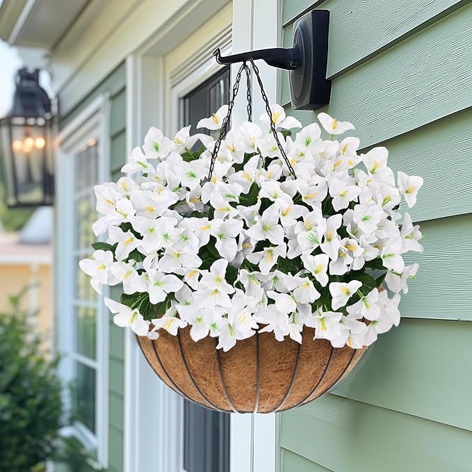 Yastouay 16 Bundles Artificial Flowers for Outdoors, Realistic Bougainvillea Fake Flowers for Outside, UV Resistant Silk Outdoor Faux Plants for Porch Patio Planter Front Door Garden Decor(White)