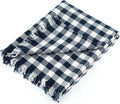 100% Cotton Throw Blanket Plaid Soft Lightweight Cozy Farmhouse Tassels Summer Thin Breathable Throws for Couch Sofa Bed (60" × 80" Navy Blue)