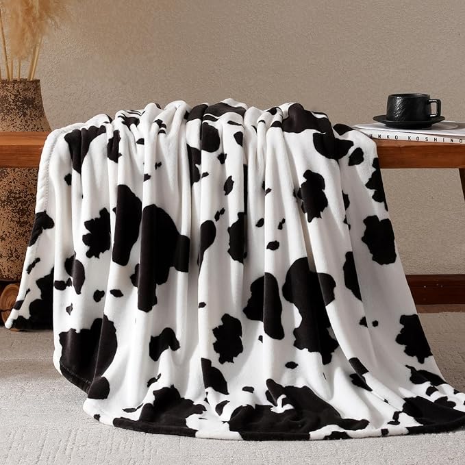 Cozy Bliss Cow Print Throw Blanket for Bed - Fuzzy Thick Soft Warm Fleece Blankets for Couch & Bed, for Women Men Girls Kids, Black & White Large King Size 120"*100"