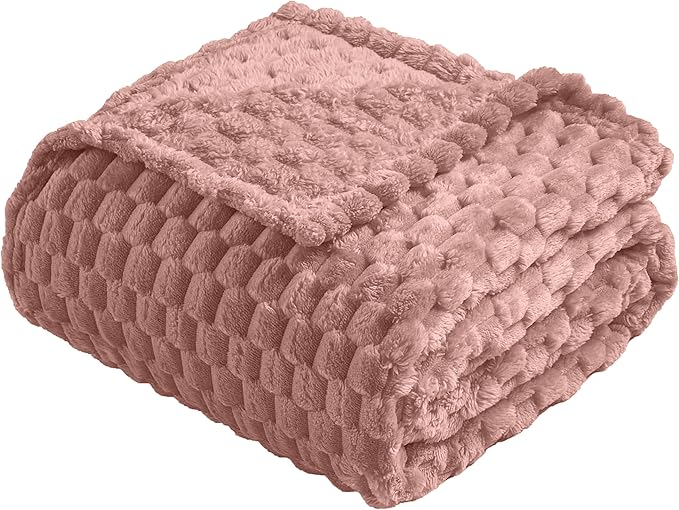 Vessia Flannel Fleece Throw Blanket(50x70 inch), 3D Jacquard Pink Fuzzy and Warm Blanket for Couch,Sofa,Bed,Chair, 300GSM Super Soft Touch Cozy Lightweight Throw for All-Season Home Decor