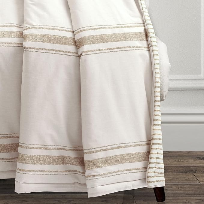 Lush Decor Farmhouse Stripe Reversible Throw, Single, 50" W x 60" L, Neutral - Beige Throw Blanket For Bed - Soft Blanket - Couch Throw - Rustic Farmhouse Decor