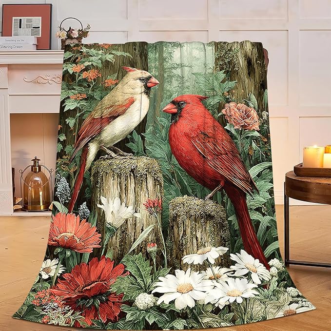 Cardinal Throw Blanket Soft Warm Cozy Christmas Cardinals Blankets Fuzzy Plush Fleece Cardinal Blanket Red Birds Gifts for Couch Bed Sofa Home Decor 40''X50''