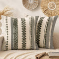 ANRODUO Pack of 2 Boho Decorative Throw Pillow Covers 18x18 Farmhouse Cushion Case Striped Chenille Pillow Cases Square Pillow Covers Accent Neutral Pillowcase for Sofa Couch Bed, Gray Stripe 2