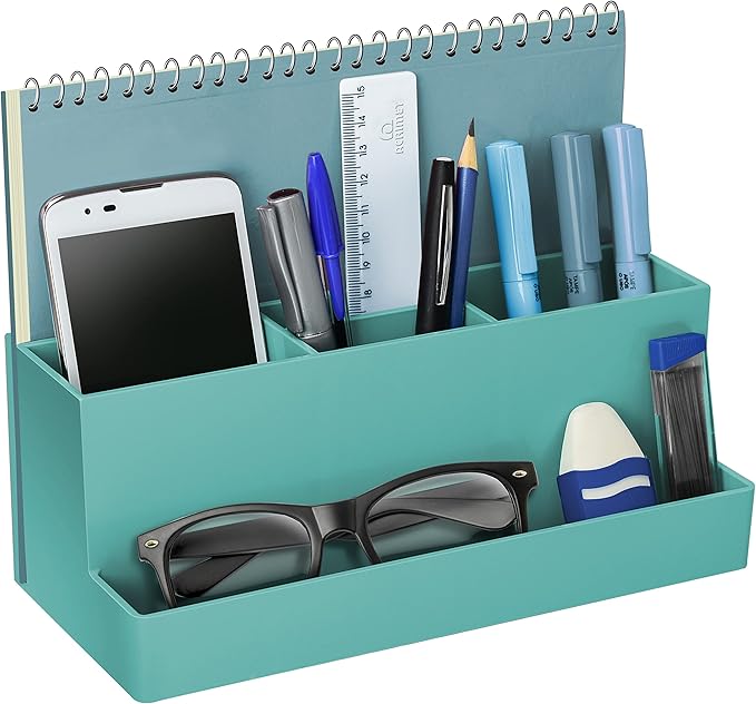 Acrimet Desktop Organizer - Multi Organizer Caddy Holder for Office, Home and School use (Plastic) (Solid Green Color)