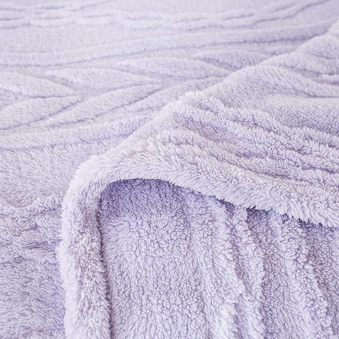 YUSOKI Sherpa Large Throw Blanket Single Layer,Light Weight(1.7lb),370GMS-3D Stylish Design for Gift Home Decor (Lavender Fog,50"x65",50"x65")