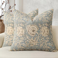 Vintage Floral Print Throw Pillow Covers 18x18 Set of 2 Neutral Modern Farmhouse Pillowcases Accent Decorative Cushion Covers Boho Home Decor for Couch Sofa Chair Bed Living Room, Sky Blue