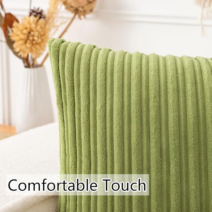 UGASA Plush Velvet Corduroy Throw Euro Pillow Sham Cushion Cover for Bed, 2 Pcs, 26" x 26" (66 x 66 cm), Green