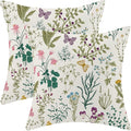 AEIOAE Spring Pillow Covers 20x20 Inch Set of 2,Sage Green Teal Wild Flower Plant Throw Pillows Case,Seasonal Floral Outdoor Decorative Linen Farmhouse Decor Cushion Covers for Home Sofa Bed Couch
