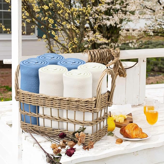 12PCS Fleece Throw Blankets Bulk 60 x 50 in Soft Blankets Fabric Warm Lightweight Wool Blanket Cozy Coverlet for Beds Sofas Home for All Seasons (12, White + Sky Blue, 50"x60")