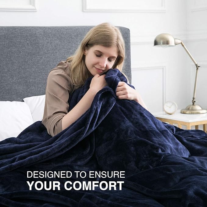 MOONLIGHT20015 Fleece Blanket 2 Pack Twin Size 60 x 80 Inches - Super Soft Fluffy Throw Blanket for Sofa and Bed - Warm and Cozy Lightweight 400 GSM Microfiber Bed Throws Blankets (Twin, Navy)