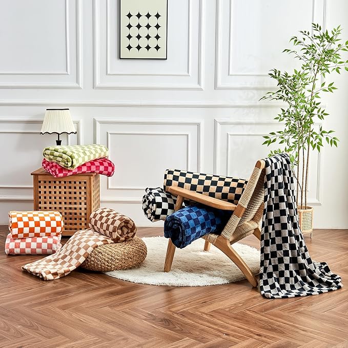 FY FIBER HOUSE Checkered Flannel Fleece Throw Blanket Soft Cozy Checkerboard Grid Print Chessboard Gingham Pattern Blankets for Bed Couch Sofa, 50"x60", Sage Green