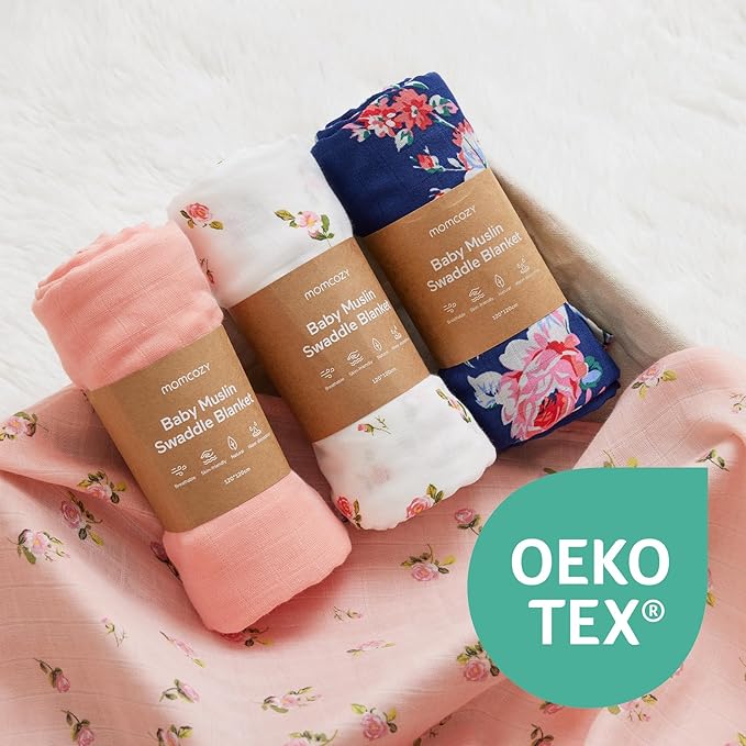 Momcozy Muslin Swaddle Blankets, 4-Pack Breathable and Skin-Friendly Receiving Blankets, Best Wishes Swaddle Blanket Shower Gifts & Baby Girl Newborn Essentials, Large 47"x47", Blooming Dream