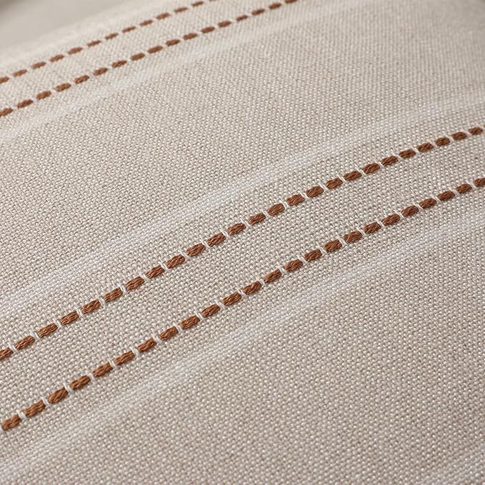 Hckot Fall Throw Pillow Covers 16x16 Set of 2 Striped Pillow Covers Textured Linen Decorative Pillows Square Cushion Covers for Sofa Couch Bed Living Room Farmhouse Decor(Caramel)