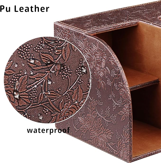 PU Leather Tissue Box Cover Square,Tissue Box Holder Organizer with Storage Tray and Remote Control Holder for Bathroom Countertop Night Stands Bedroom Office Desk,Napkin Caddy Decorative Black