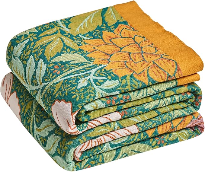 Boho Throw Blanket for Bed Cotton Spring Blankets Bedroom Living Room Twin All Season Lightweight Floral Embroidery Quilt for Couch Sofa Chair 60"x80"