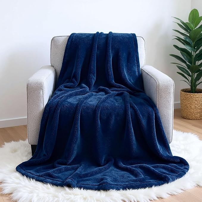 Polar Fleece Throw Blanket for Couch, Twin Bed, Chair, Kids, Adults, Pets 50x60 Soft Cozy Reversible Throw Blanket (Navy Blue)