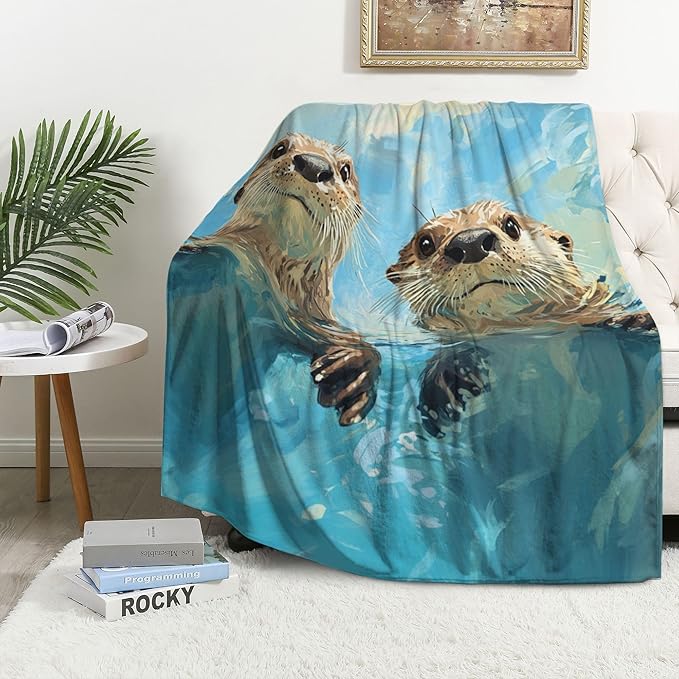 Otter Throw Blanket Soft Warm Cozy Cute Otters Blankets Fuzzy Plush Fleece Otter Blanket Gifts for Couch Bed Sofa Home Decor 40''X50''