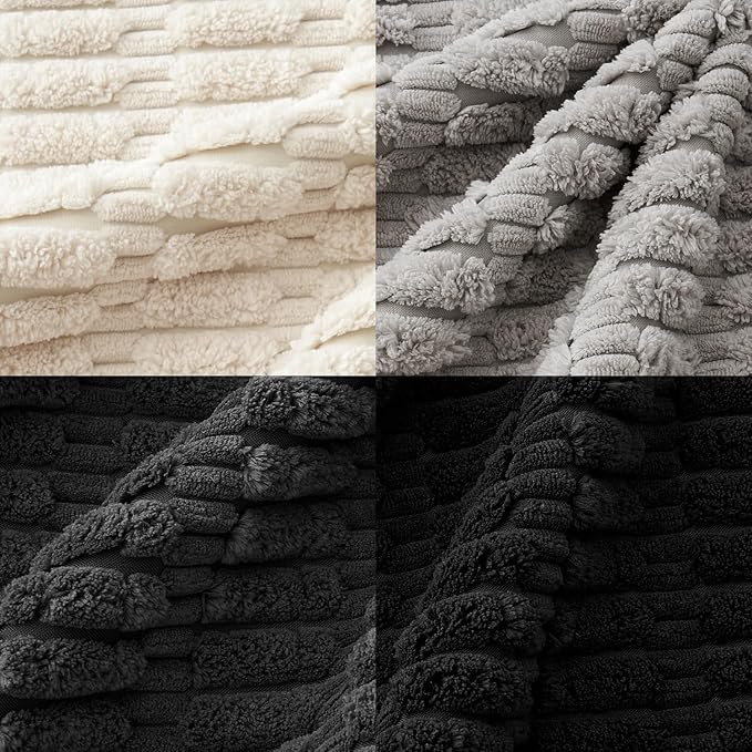 MIULEE Halloween Pack of 4 Neutral Mid Century Black and White Corduroy Decorative Throw Pillow Covers 18x18 Inch Modern Soft Striped Pillow Covers Home Decor for Sofa Living Room Couch Bed