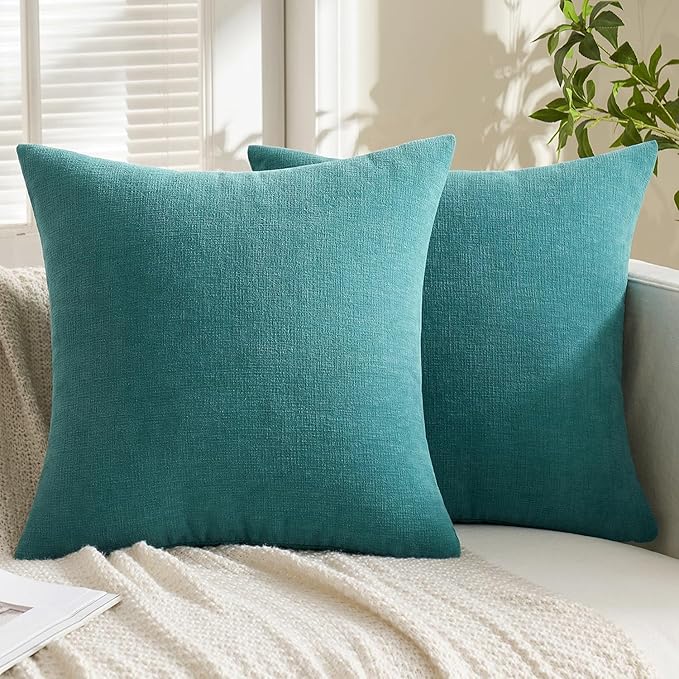 MIULEE Teal Couch Pillow Covers 18x18 Inch, Set of 2 Soft Chenille Decorative Square Throw Pillow Covers Farmhouse for Sofa Living Room Bed