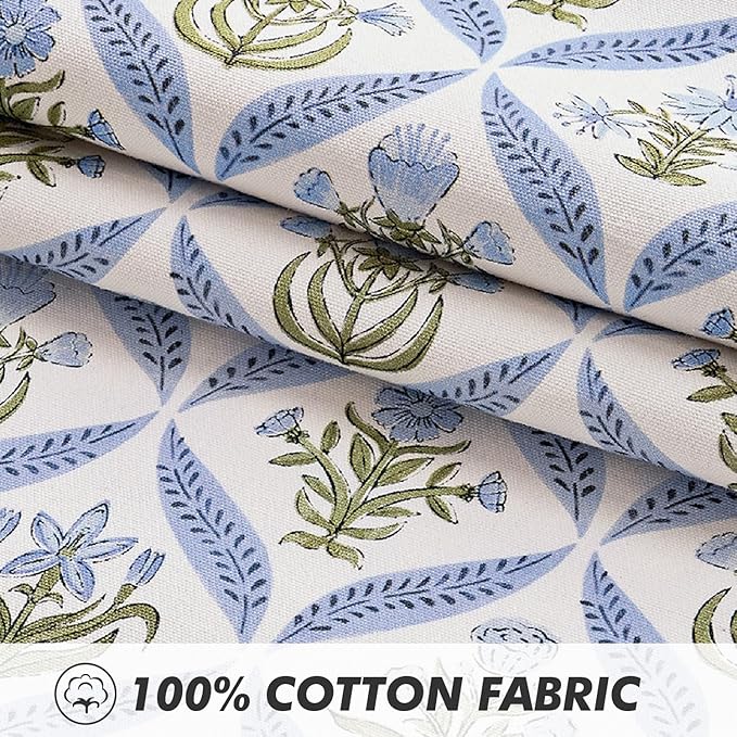 MIULEE Floral Throw Pillow Covers 18x18 Set of 2 Blue and Green Spring Decorative Block Print Cotton Cushion Covers for Couch Living Room, Modern Outdoor Sofa Vintage Garden Pillowcases Home Decor
