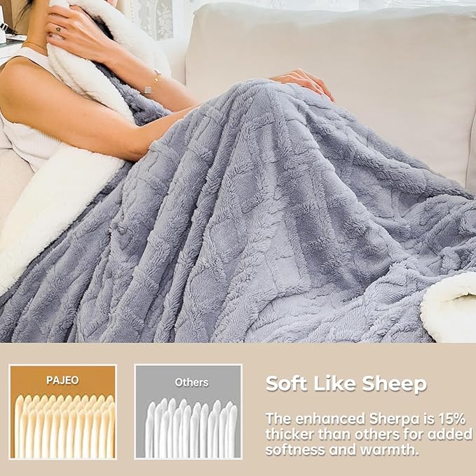 Sherpa Blanket for Bed - Fleece Soft Cozy Fuzzy Blankets Thick Warm for Winter and All Seasons (Light Grey, Twin(60"x80"))