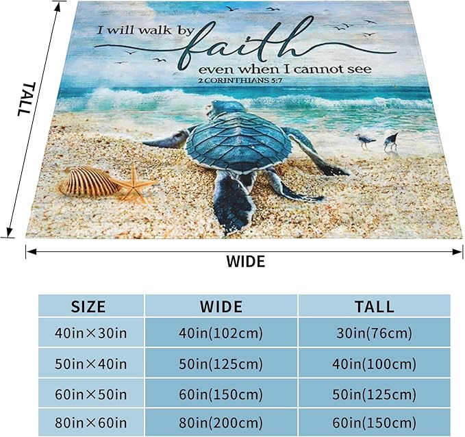 Jinflower Sea Turtle Throw Blanket Turtle Blanket for Kids Adults Super Warm Soft Cozy Plush Fleece Flannel Blanket for Sofa Couch Bed Birthday Gifts Sea Turtle Print Blanket 40"x50"