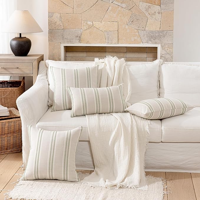 Hckot Spring Throw Pillow Covers 22x22 Set of 2 Grass Green Pillow Covers Farmhouse Decorative Pillows Textured Linen Square Cushion Covers for Sofa Couch Bed Living Room Decor(Grass Green)