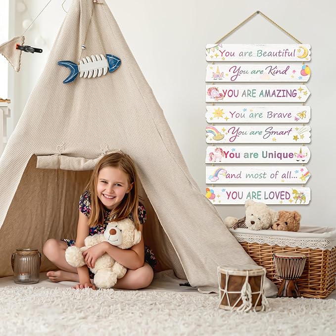 Unicorn Room Decor for Girls Bedroom - Inspirational Wall Art for Kids - Rainbow Wall Decorations - Toddler Room Wood Sign