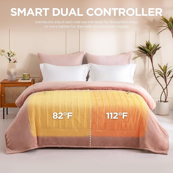 Heated Blanket Queen Size - Dual Controllers Electric Blanket Queen with 9 Heat Settings & 10 Hour Auto Off,Overheat Protection,Machine Washable 84"x90"(Candy Pink)