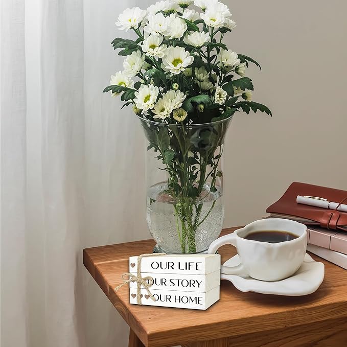 Decorative Books for Home Decor, Rustic Wood Book Stack for Table Decor, Our Life Our Story Our Home Decoration Books for Living Room Bookshelf, Farmhouse Stacked Books Decoration (L60)