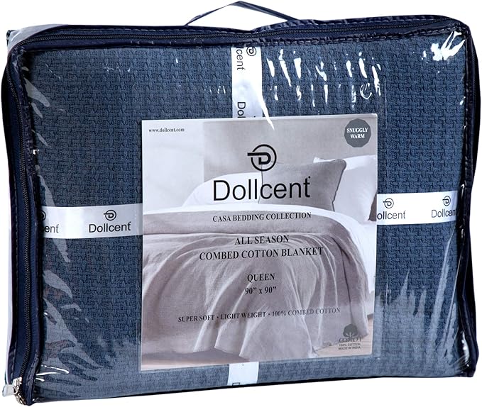 DOLLCENT 100% Cotton King Size Blanket for Bed, Premium Soft Combed Lightweight Blankets, Washed Breathable Cozy Bed Throw Blanket, Navy King Cotton Blankets for All Season: Navy (108"x90")