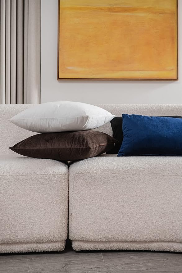DEZENE Throw Pillow Covers 22x22 Ivory White: Pack of 2 Cozy Soft Velvet Square Modern Luxury Decorative Throw Pillow Cases for Sofa Couch Living Room Bed Home Decor