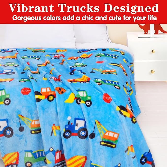 Lukeight Construction Toddler Blanket Gifts for Boys and Girls, Plush Truck Throw Blanket for Kids, Thick and Warm Boys Blanket for Teens Birthday (Construction, 50x60 Inches)