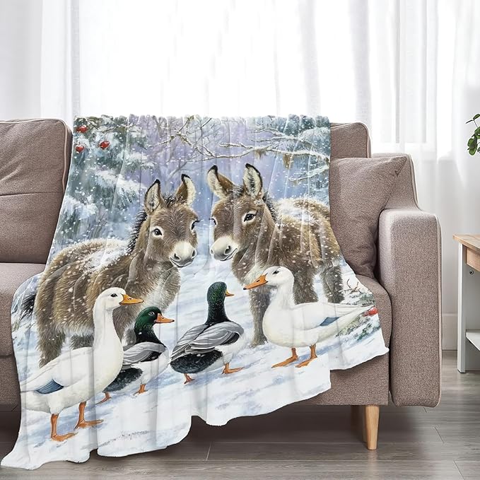 Donkey Duck Blanket for Girls Women Boys Men Adults Kids Soft Cozy Fleece Christmas Duck Throw Blankets Gifts Warm Flannel Plush Lightweight Decor for Couch Bed Sofa 80"X60"