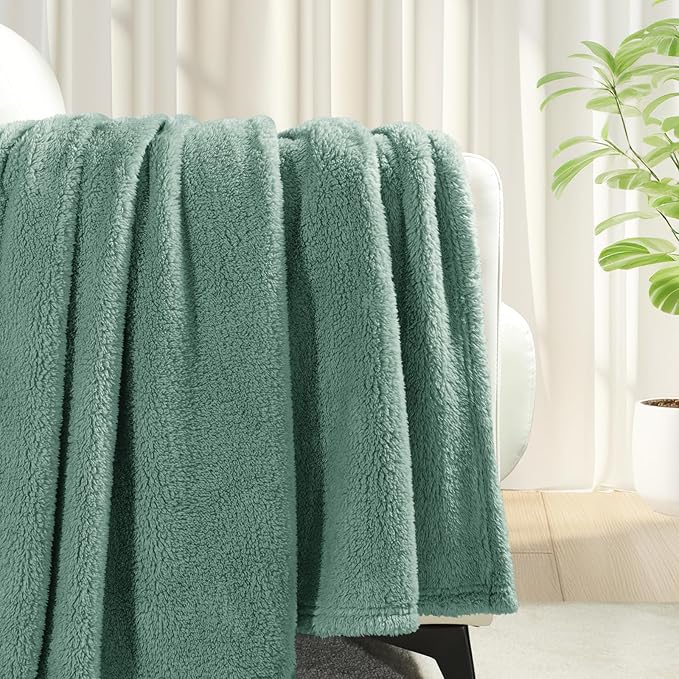 Exclusivo Mezcla King Size Blanket for Bed, Super Soft Velvet Plush Fleece Blankets, Fuzzy Cozy and Warm for Winter, 90x104 Inches, Celadon