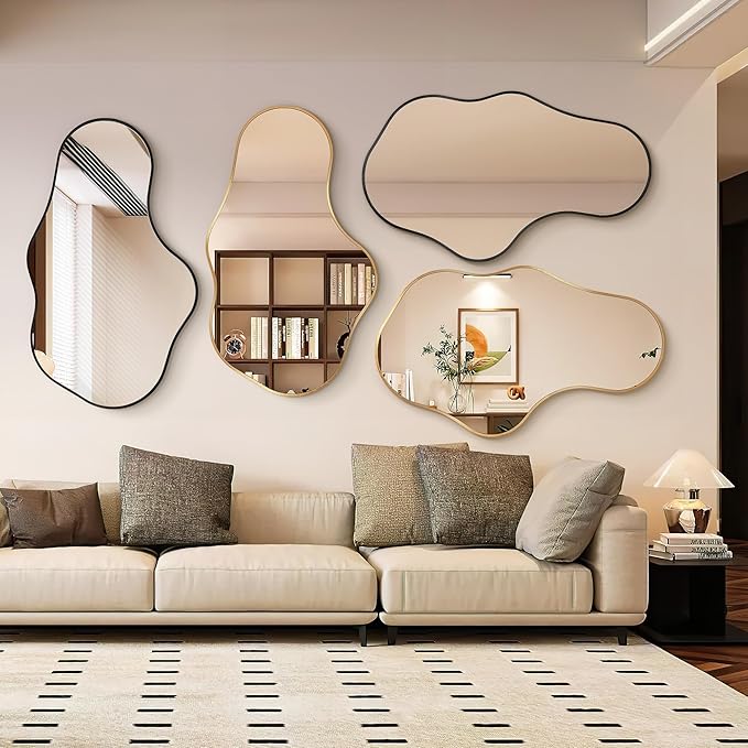 Irregular Wall Mirror - Wall Mirrors Decorative 24"x 40" Asymmetrical Abstract Mirror Aviation Aluminum Alloy Frame Unique for Bathroom, Bedroom, Living Room, Cloakroom, Entryway Black