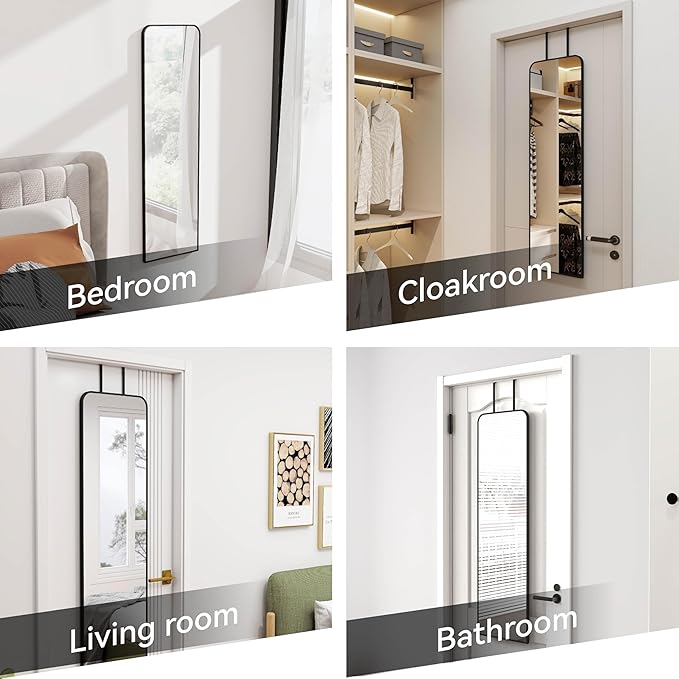 47x14 Mirror Full Length Door Hanging Wall Mounted Aluminum Alloy Metal Frame Dressing Make-up Save Space Half Body Mirrors for Entryway Bedroom Bathroom Living Room 47 inch Black