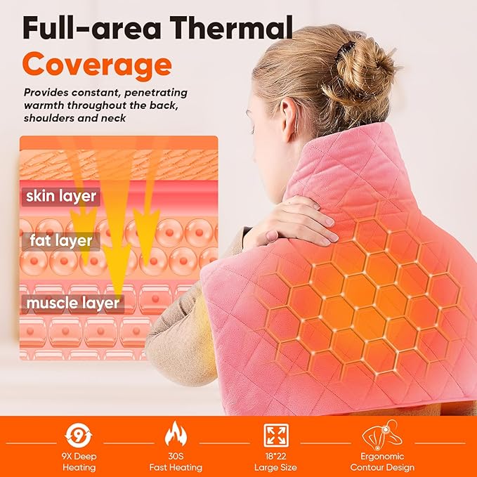OCTROT Pink Weighted Heating Pad for Neck Shoulders and Back, for Mom Wife Grandma, Birthday Gifts for Teen Girls Women, Electric Heated Blanket with 9 Heat Options 4 Auto-Off Timer