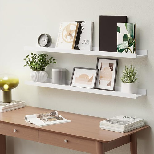36 Inches Long Floating Shelves Wall Mounted,2 Set Modern White Shelf for Bedroom,Nursery Book with Lip,Picture Ledge Decor Living Room Bathroom Kitchen-White,35.4 In