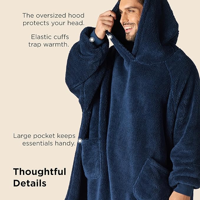 Bedsure Blanket Hoodie, Wearable Blanket Hoodie as Mothers Day Gifts for Mom, Birthday Gifts for Women Men, Warm Cozy Hoodie Blanket Sweatshirt for Adult Women Men, Navy Blue, Standard