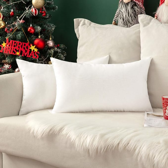 MIULEE Pack of 2 Decorative Outdoor Solid Waterproof Throw Pillow Covers Faux Linen Garden Farmhouse Cushion Cases for Patio Tent Balcony Couch Sofa 20x12 Inch White