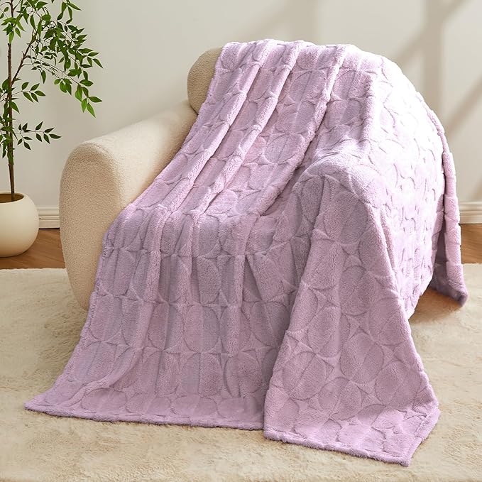 3D Circle Pattern 300 GSM Lavender Travel Blanket - Super Soft Throw Blankets for Women,Spring Decor, 60x80 Inches